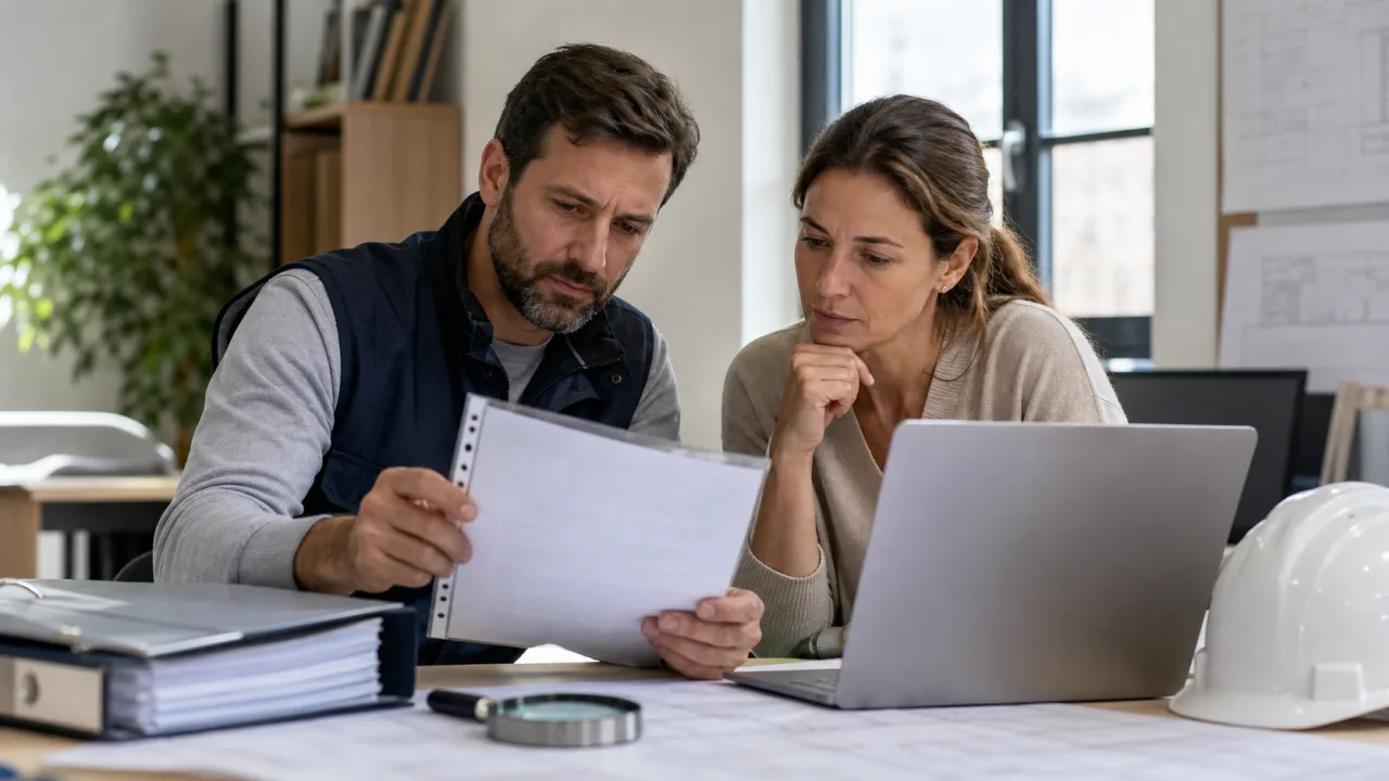 Artisan et cliente vérifiant ensemble une attestation d’assurance décennale
